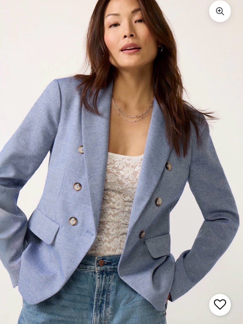 Evereve Elizabeth Military Light Blue Double-Breasted Women's Blazer Jacket.